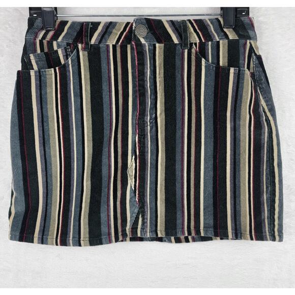 Y2K Fashion Mini Corduroy Skirt Colorful Stripe Juniors 7 28 Preppy Goth Retro - Picture 1 of 7